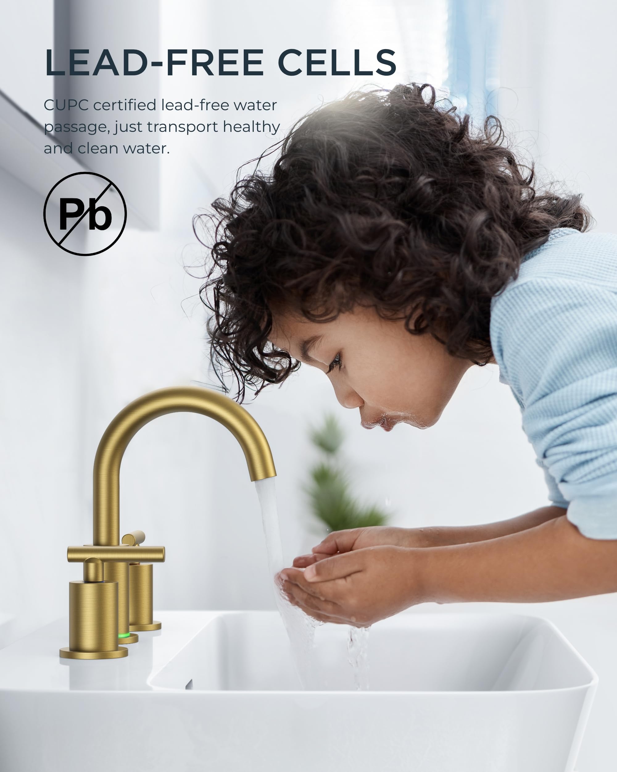 FORIOUS 4" Brushed Gold Bathroom Faucet Centerset 4 Inch, 2 Handle 2 Hole Gold Faucets for Bathroom Vanity wtih Metal Pop Up Dain, CUPC Supply Hose, High Arc Swivel Spout