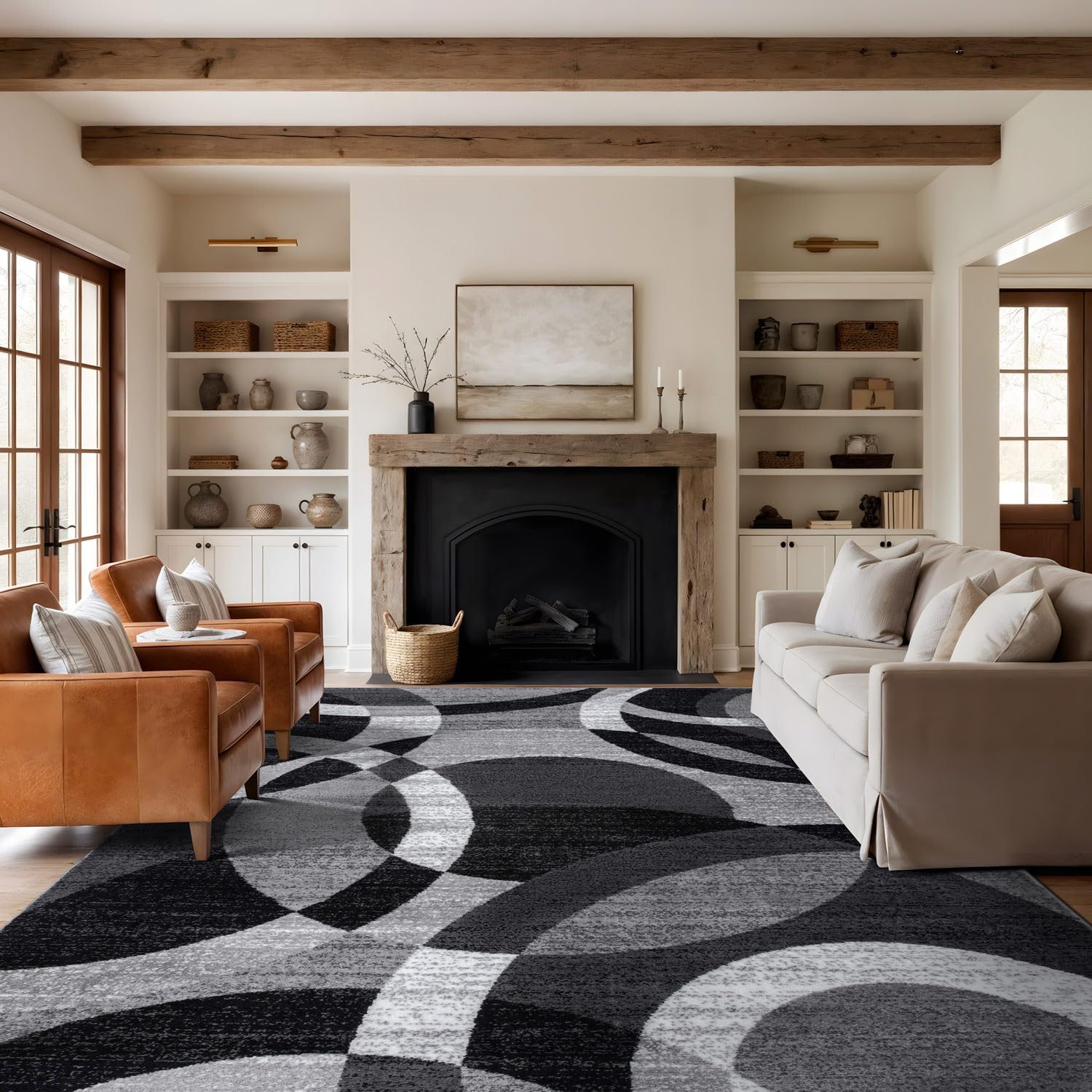 Rugshop Contemporary Modern Circles Abstract Area Rug 2' x 3' Blue