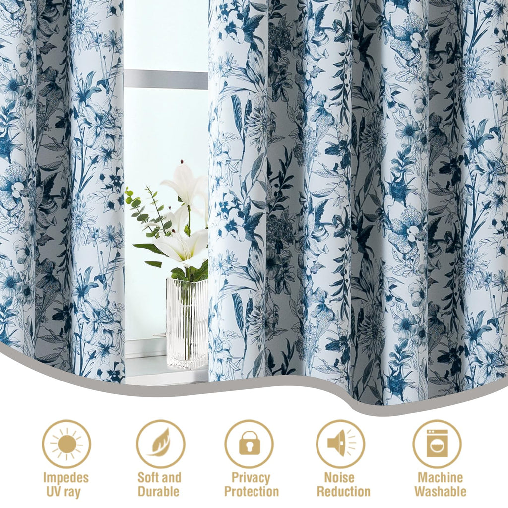H.VERSAILTEX Blackout Curtains 63 Inch Length 2 Panels Set Floral Print Curtain Drapes for Living Room Thermal Insulated Grommet Window Curtains for Bedroom - Traditional Floral in Antique Green