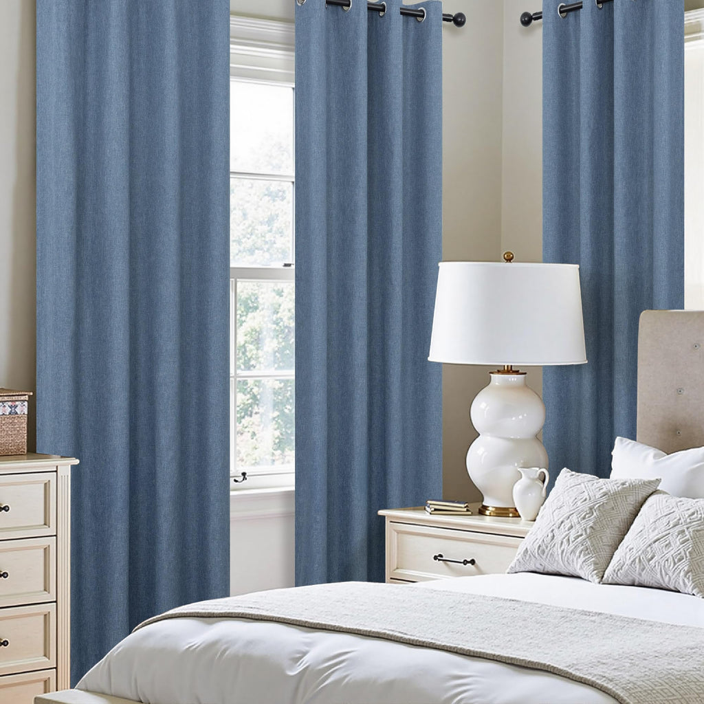 Short Small Linen Blackout Curtains 54 Inch Length 2 Panels Set for Bedroom Living Room Grommet 100% Black Out Linen Drapes Room Darkening Window Curtains 54 Inches Long Dark Gray