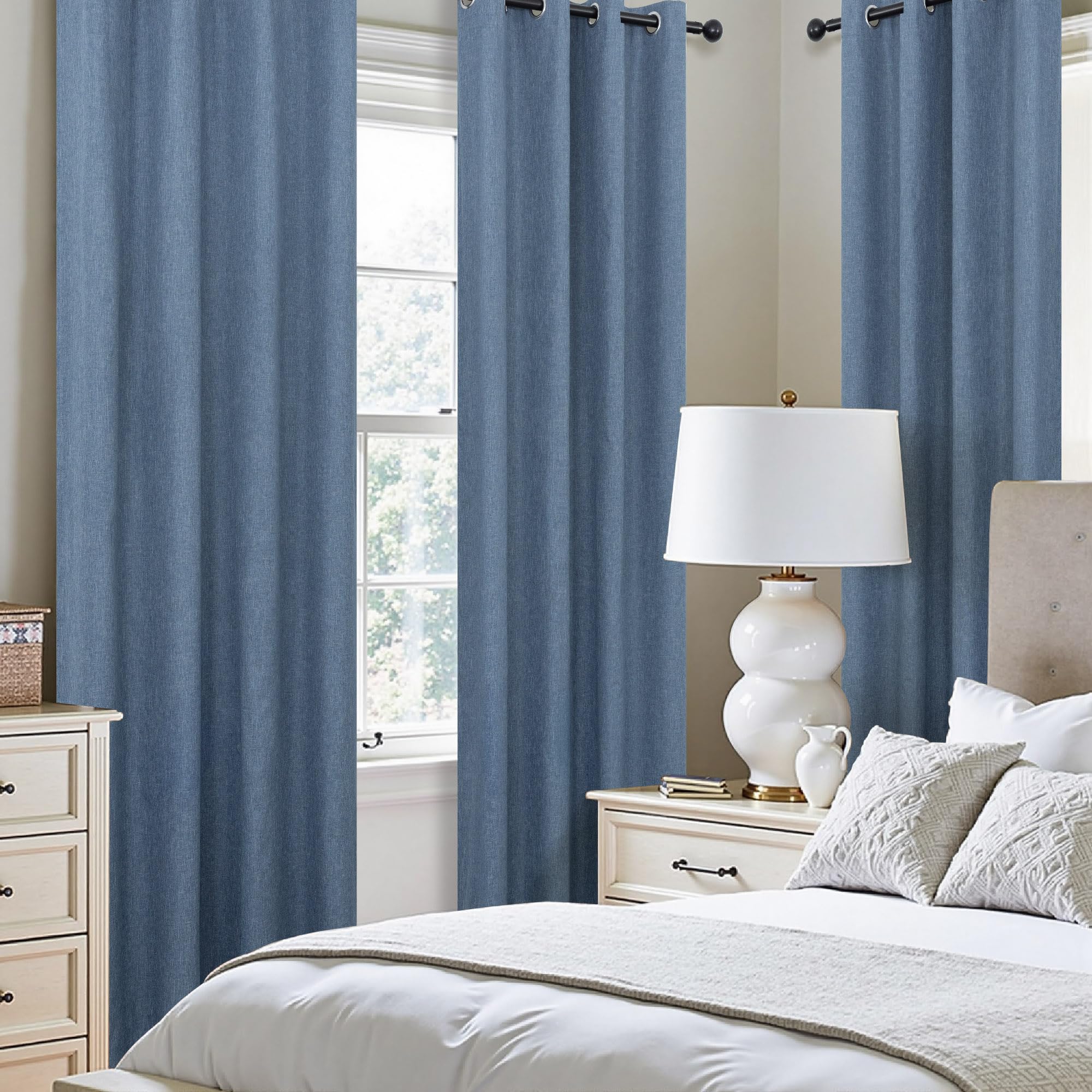 Short Small Linen Blackout Curtains 54 Inch Length 2 Panels Set for Bedroom Living Room Grommet 100% Black Out Linen Drapes Room Darkening Window Curtains 54 Inches Long Dark Gray