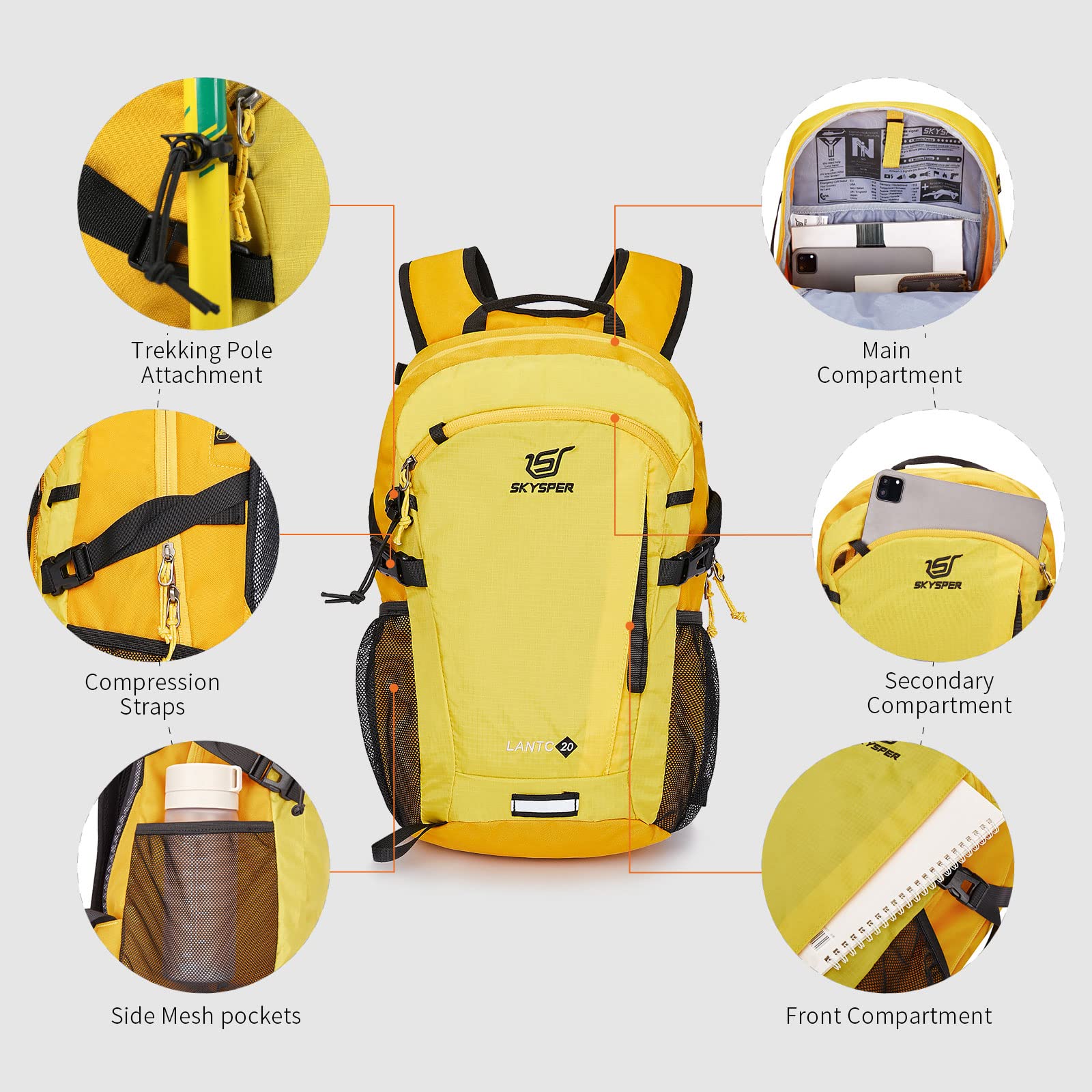 SKYSPER Small Hiking Backpack, 20L Lightweight Travel Backpacks Hiking Daypack for Women Men