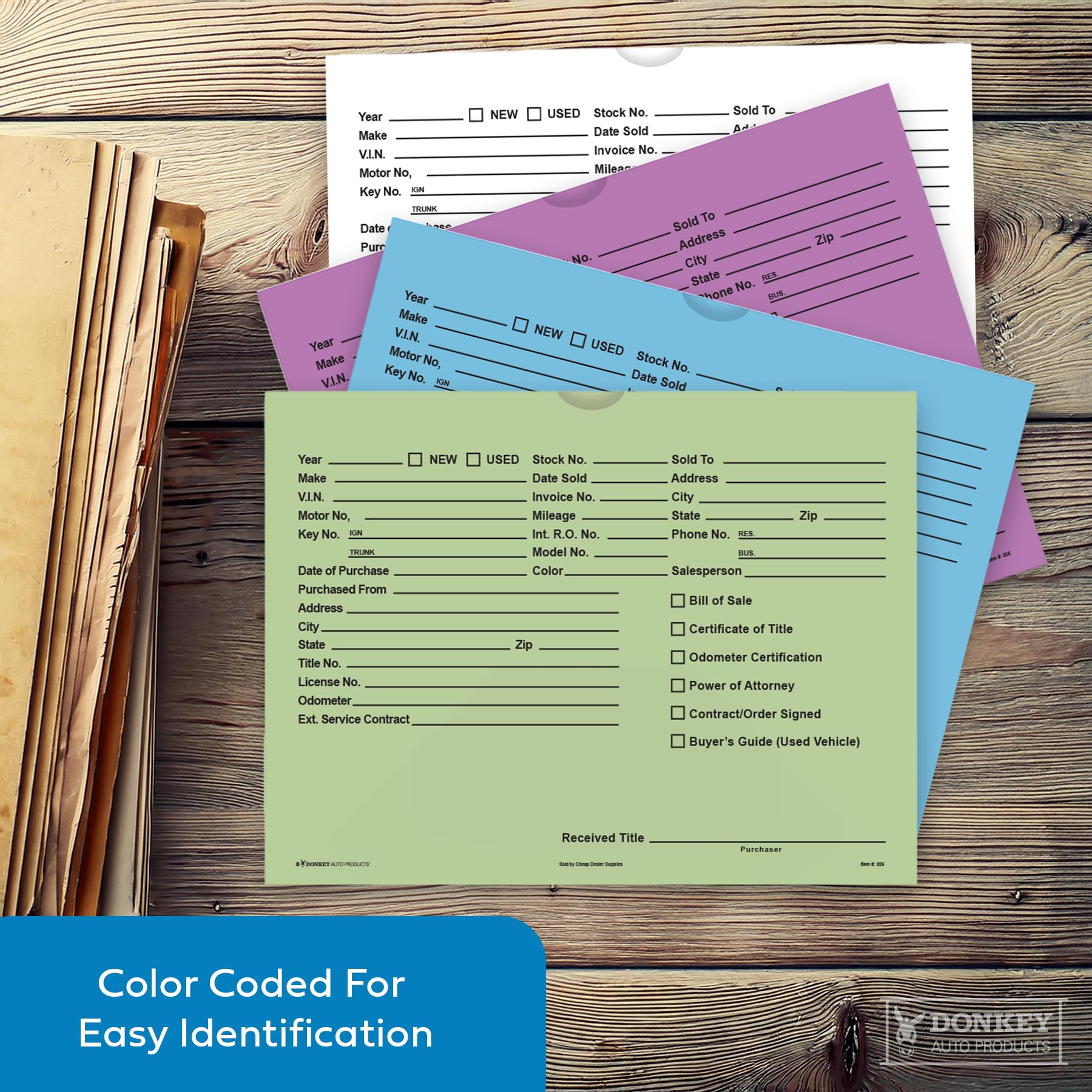 Printed Vehicle Deal Envelopes 9x12 Deal Jackets (100 shrink wrapped) (Blue)