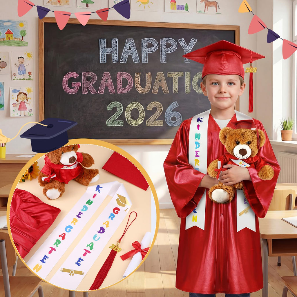 Sintuff 7 Pcs Kindergarten Preschool Graduation Cap and Gown with Bear Gifts 2026 Grad Stole Tassel Sash for Toddler Kids