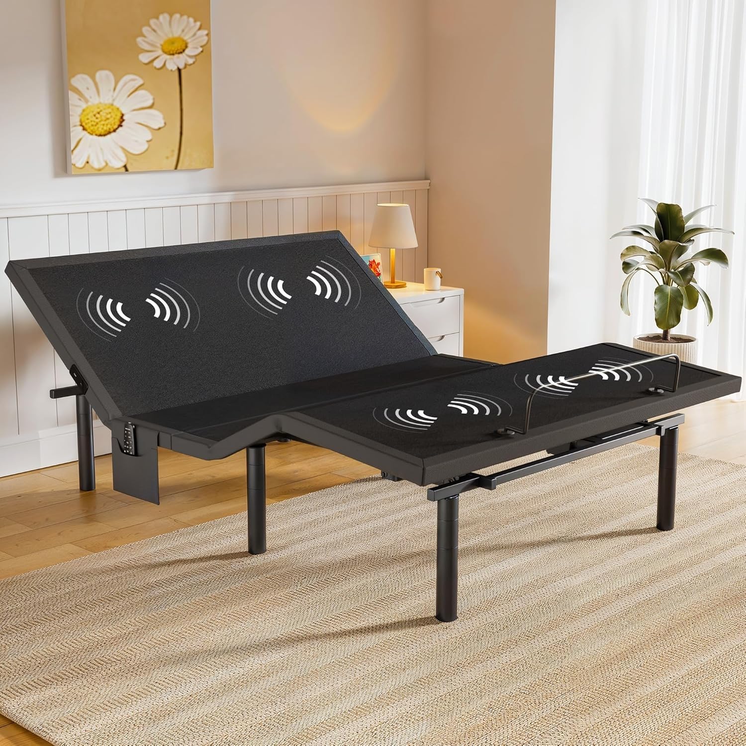 AMADA HOMEFURNISHING Adjustable Bed Frame with Massage, App-Controlled Twin XL Adjustable Bed Base with 4 USB Ports & Under-Bed LED Light, Wireless Electric Bed Frame, 4 Height Options, TXL2