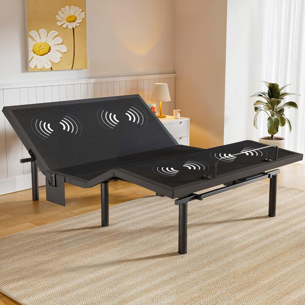 AMADA HOMEFURNISHING Adjustable Bed Frame with Massage, App-Controlled Twin XL Adjustable Bed Base with 4 USB Ports & Under-Bed LED Light, Wireless Electric Bed Frame, 4 Height Options, TXL2
