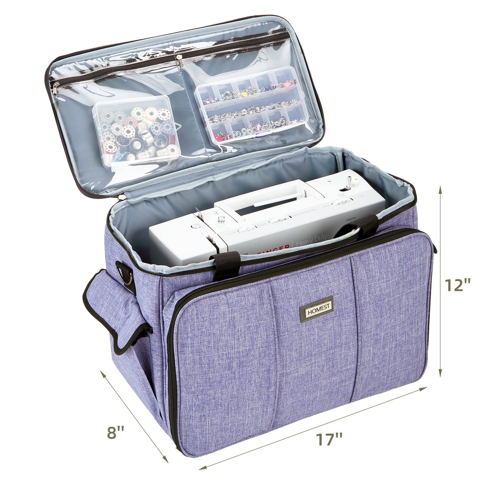 HOMEST Sewing Machine Carry Case, with Shoulder Strap and Front Pocket | Fits most standard Singer, Brother and Janome machines, with storage pockets for sewing accessories and tools, Floral
