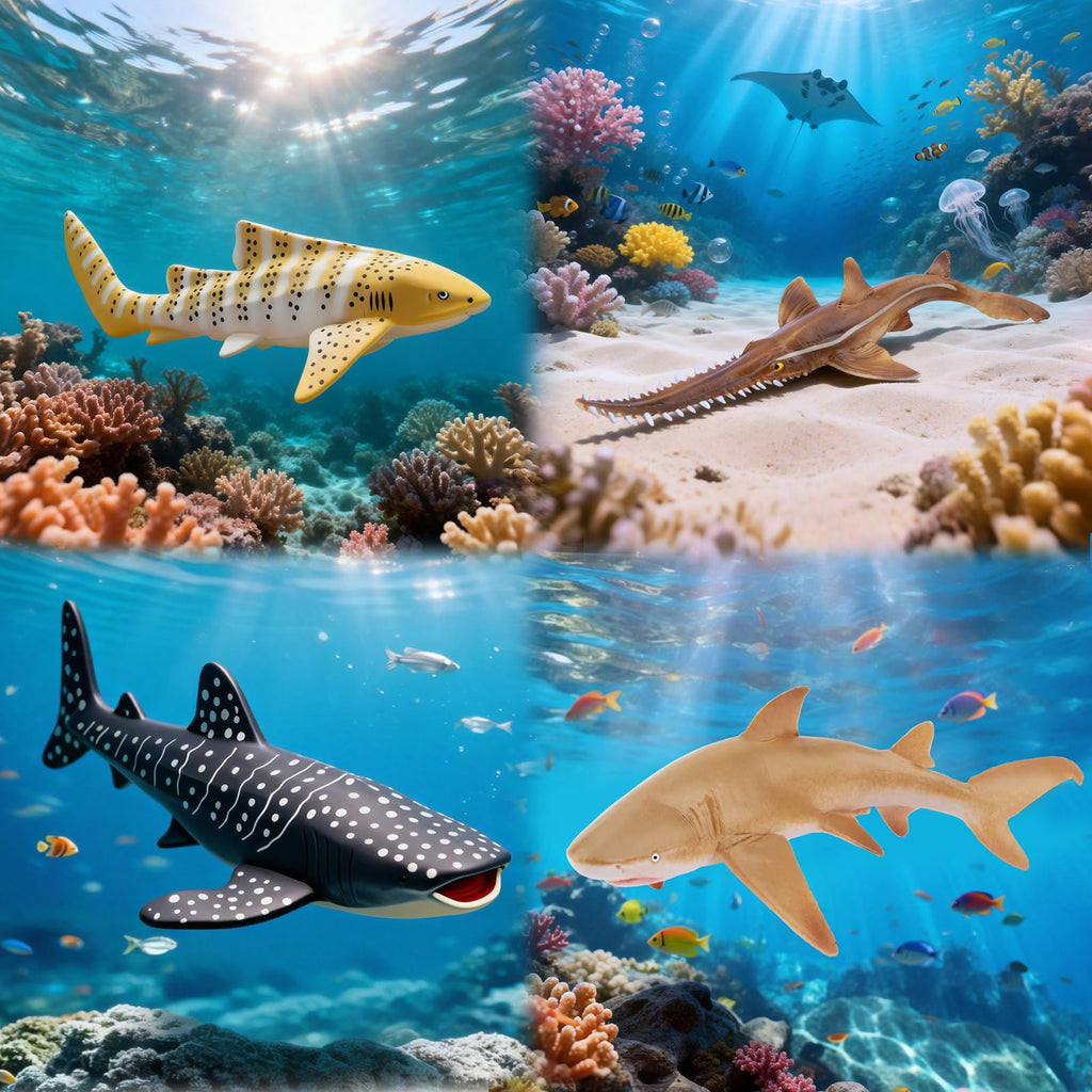 Toymany 10PCS 5-6" L Realistic Shark Bath Toy Figurines, Plastic Ocean Sea Animals Figures Set Includes Great White Shark Cake Toppers Christmas Birthday Gift for Kids Toddlers