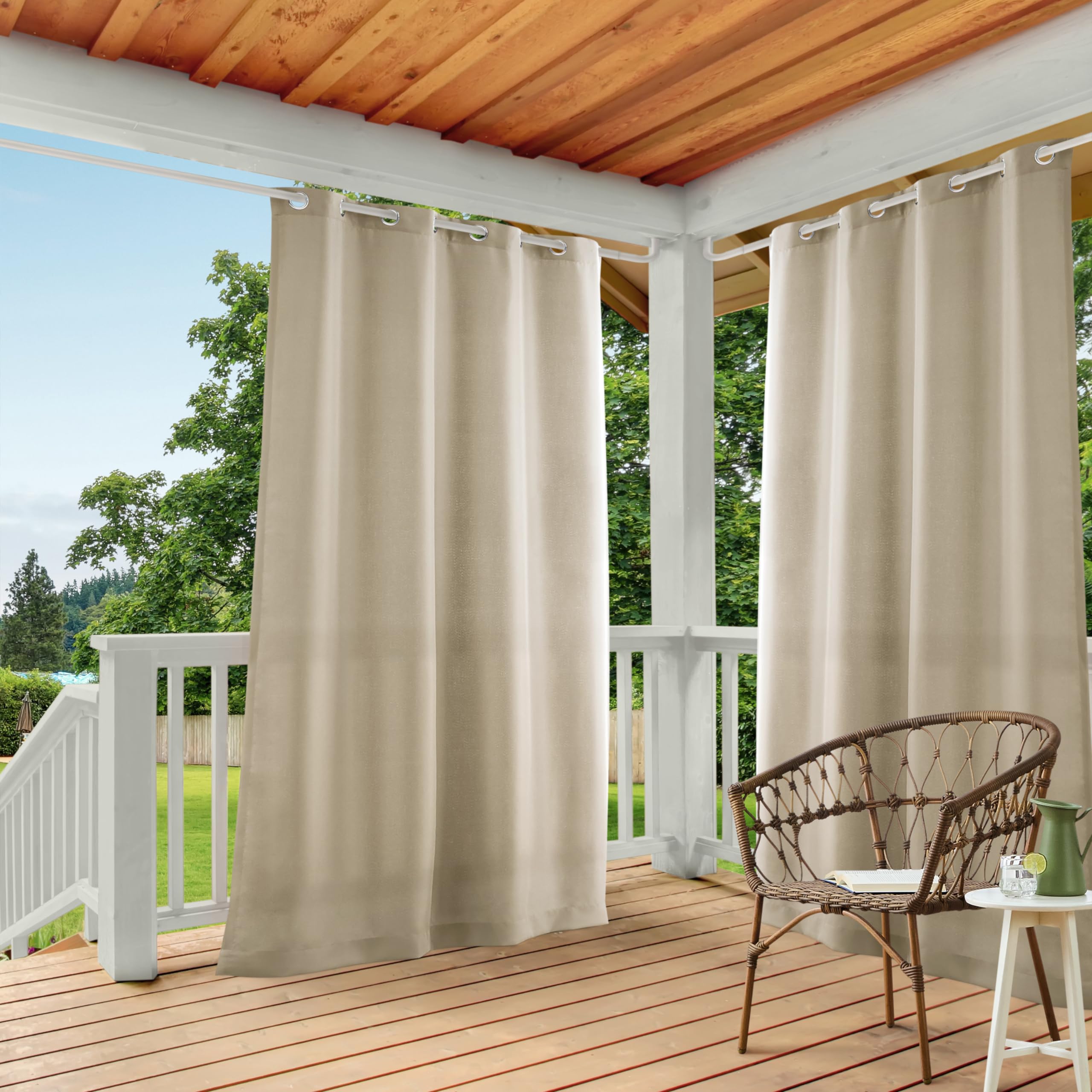 Town & Country Basics Cabana Solid Heavyweight Indoor Outdoor Curtains, Light Filtering Opacity with Grommet Top, Water Repellent, 2-Pack Set, 54"x96", Black
