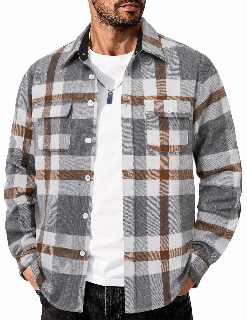 COOFANDY Men's Flannel Shirts Long Sleeve Cotton Plaid Shirt Jacket Casual Button Down Shirt with Pockets
