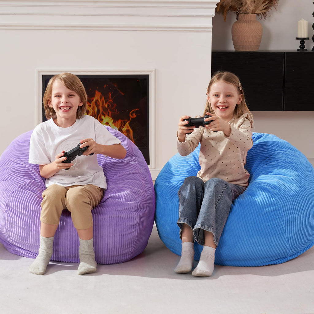 Homguava Bean Bag Chair,Teardrop Bean Bags Small Beanbag Chair with Memory Foam Filled and Ultra Soft Corduroy Cover for Living Room, Bedroom (Black 2FT)