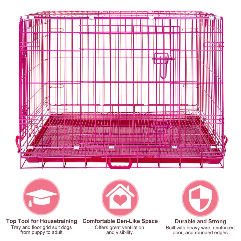 HOMEY PET 24" Gold Color Folding Design Dog Crate Puppy Ertra Small Breed Dog Kennels with Removable Floor Grid and Pull Out Tray, Dog Cage Copper Gold Finish