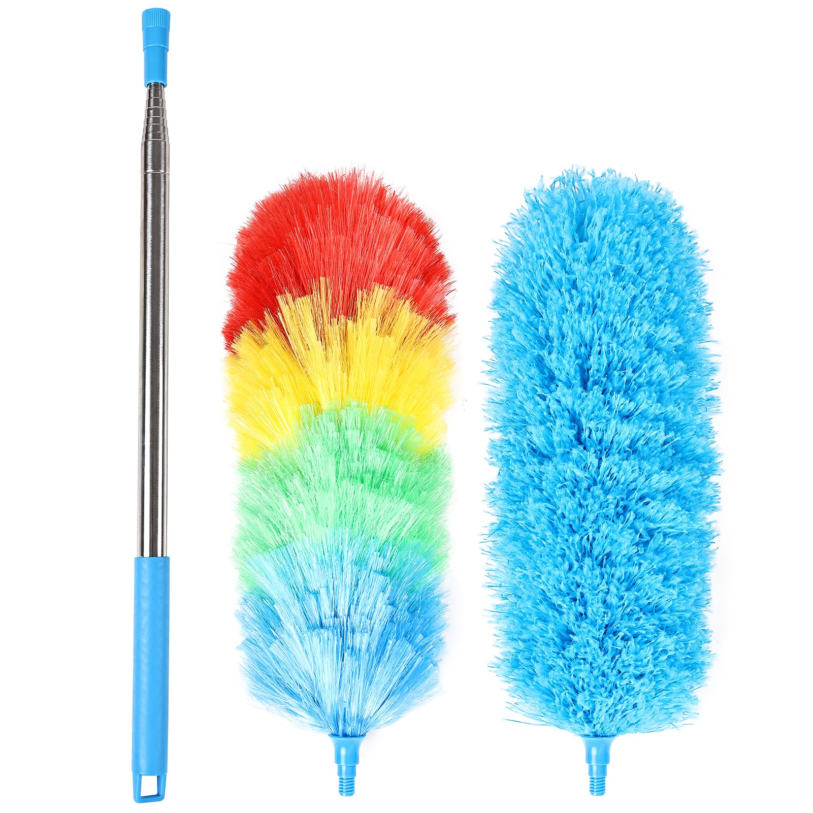 Ceiling Fan Cleaner Duster Reusable Microfiber Removable Duster with Extension Pole Adjusts 12 to 71 Inch for Cleaning Walls Bookshelves Furniture Door Window Top (Blue)