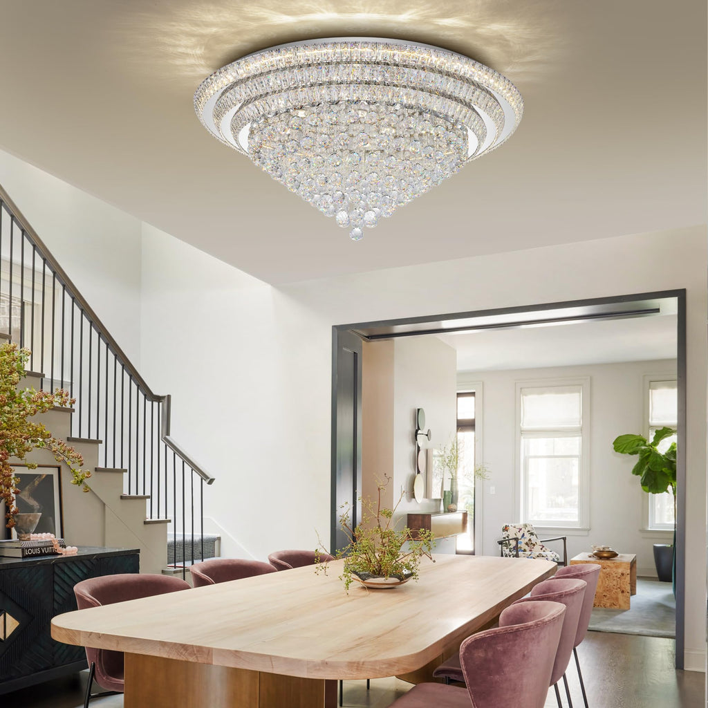 COCOSTAR 20" Gold Crystal Chandeliers, Flush Mount Chandelier LED Ceiling Light, Modern Crystal Raindrop Chandeliers for Dining Room, Living Room, Bedroom