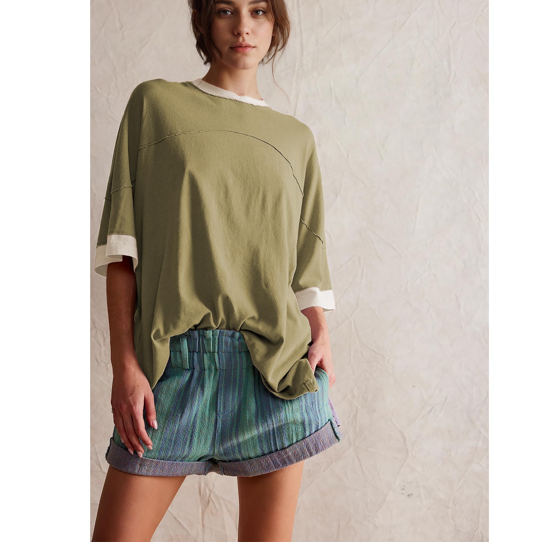 Songling Womens 3/4 Length Sleeve Casual Loose Fit Summer Tee Shirt Basics Cotton t Shirts Trendy Tops