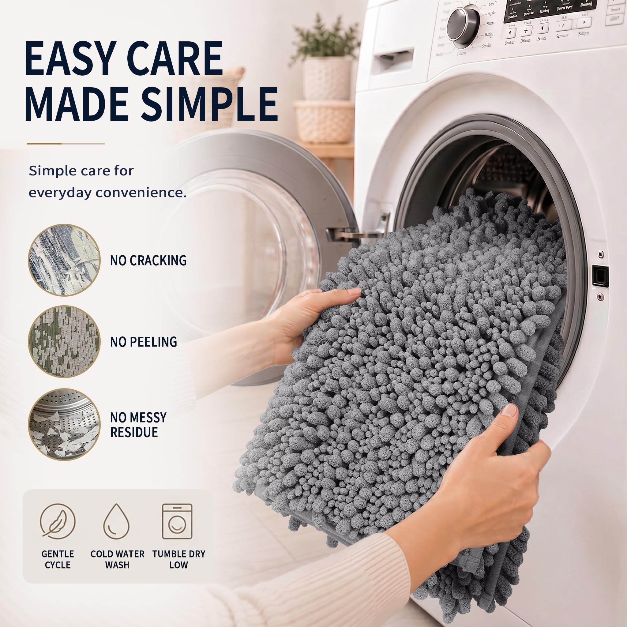 Yimobra Black Bathroom Rug Set 3 Piece - Super Absorbent Quick Dry Chenille Bath Mats & Toilet Rug, Non Slip Machine Washable, Extra Thick Shaggy Floor Mat for Shower Tub Sink