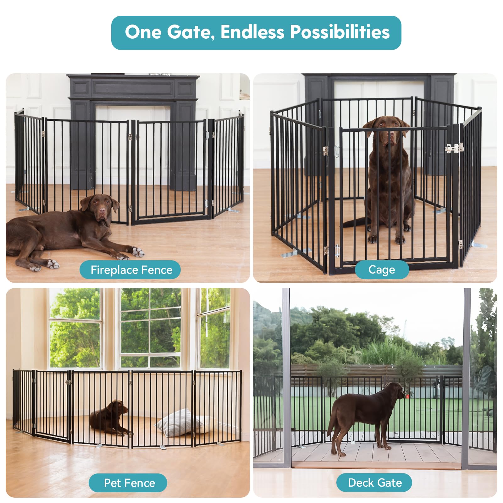 No Pawblems Free Standing Dog Gate, 30" Tall Foldable Dog Fence for Indoor, Up to 52 Inch Extra Wide Puppy Gate Extension for Stairs, Hallways, Doorways, Deck, Yard (White, 2 Panels)
