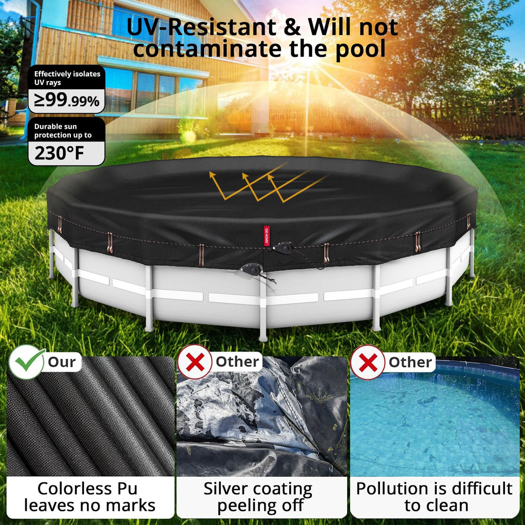 QH.HOME 10Ft Round Pool Cover, [2026 Upgraded Heavy Duty Fabric] Solar Cover for Above Ground Pools, New Super Windproof with 2 Patented Ratchet for Easy Installation, Snug Fit&UV Resistant