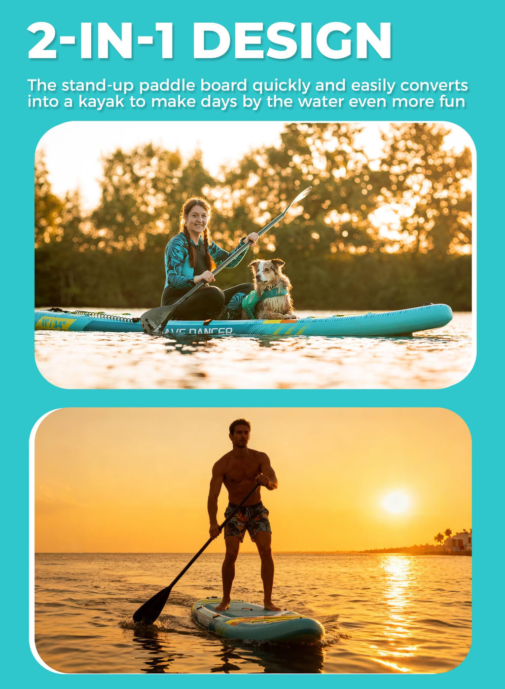 TIGERXBANG 11'6"/11'/10' Inflatable Paddle Board with Complete Accessories, Versatile Premium Paddle Boards for Adults/Youth, Stand Up Paddle Board Polar/Wave/Sunny Wave Collection