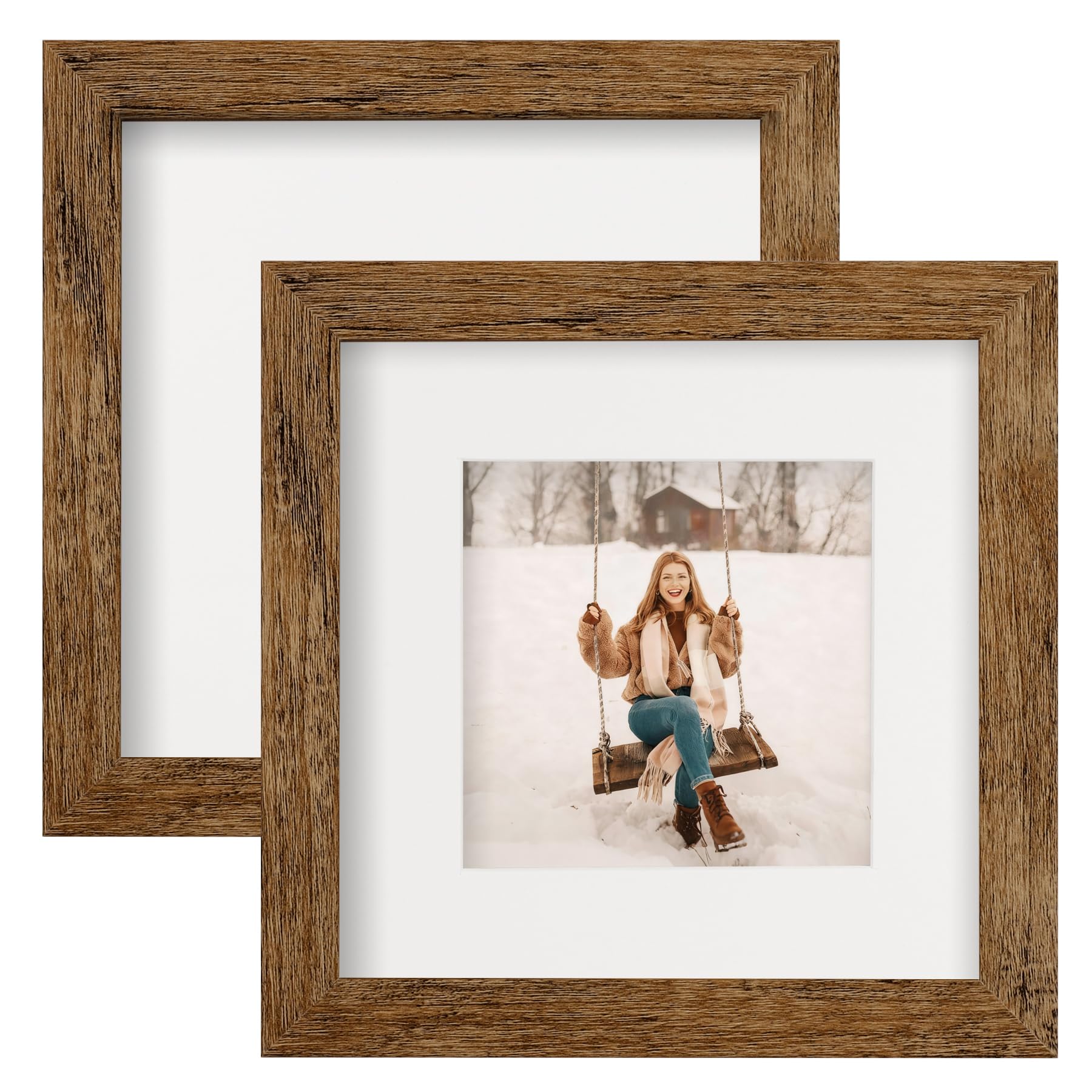 TOFOREVO Picture Frames 4x4 Set of 2 Black Wood Grain Photo Frame for Gallery Wall Mounting or Tabletop Display
