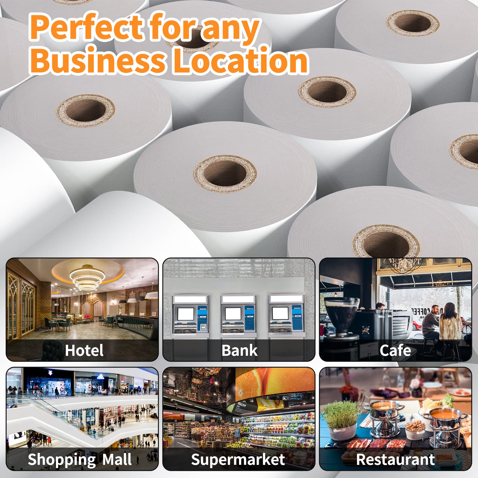 2 1/4'' x 50' Thermal Receipt Paper 50 Rolls, 2.25x50ft Receipt Roll Cash Register Paper - For Credit Card Machine POS Terminal Clover Mini Verifone
