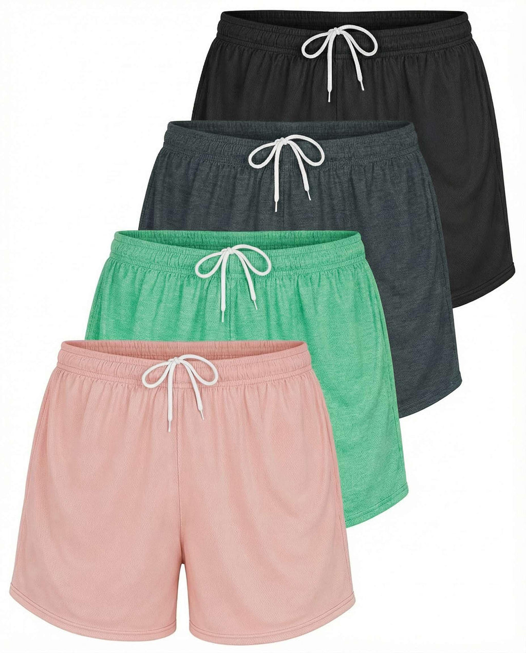 Real Essentials 4 Pack: Womens Active Athletic Performance Mesh Shorts with Pockets (Available in Plus Size)