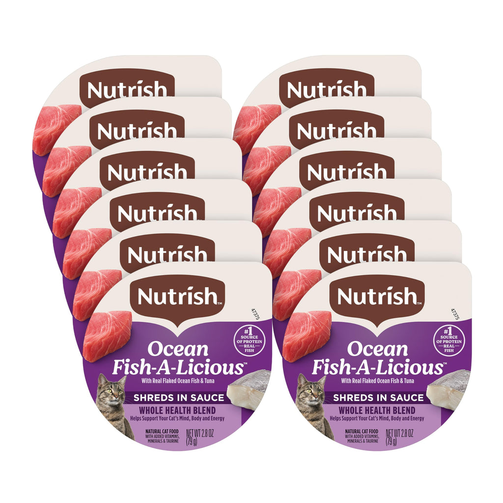 Nutrish Grain Free Wet Cat Food Ocean Fish-A-Licious Whole Health Blend with Real Flaked Ocean Fish & Tuna in Sauce, 2.8 oz. Cup (Rachael Ray) (Pack of 12)