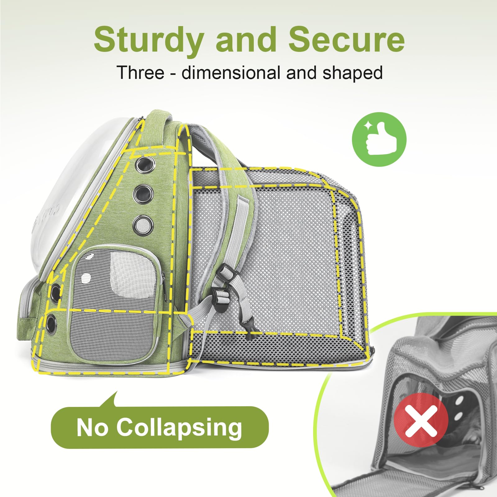 Cawypety Cat Backpack Carrier, Breathable Cat Carrier Large Space Bubble Pet Backpack for Kitty Small Dog up to 12lbs, Transparent & Foldable Pet Carrier for Travel Hiking (Black