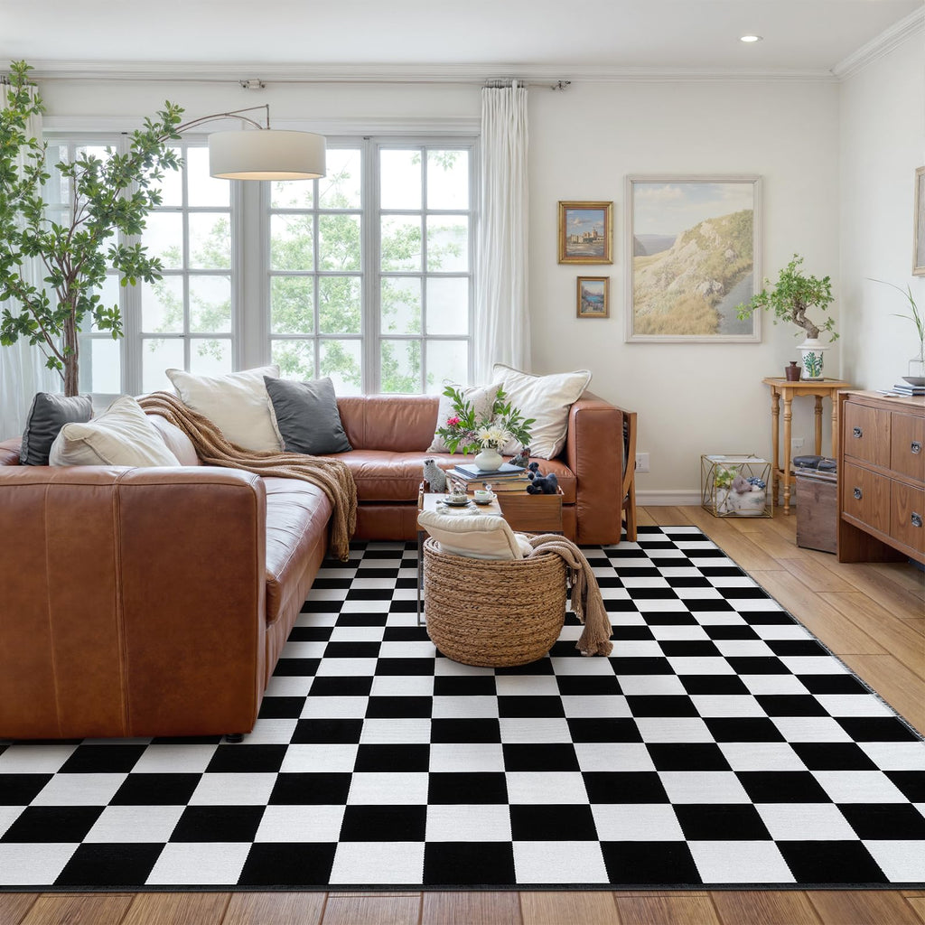 Seavish Checkered Rug, 2x3 Ft Black and White Moroccan Checkerboard Rug Washable Cotton Woven Washable Outdoor Rugs Reversible Floor Mat for Front Door Bedroom Entryway Kitchen Entryway
