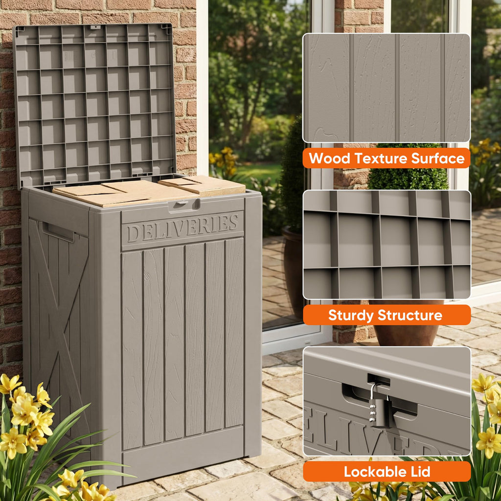 Flamaker Deck Box 30 Gallon, Waterproof Resin Small Storage Box with Lid, Outdoor Patio Furniture Cushion Garden Tool Organizer, Lockable Package Delivery Box for Porch Balcony (Black)