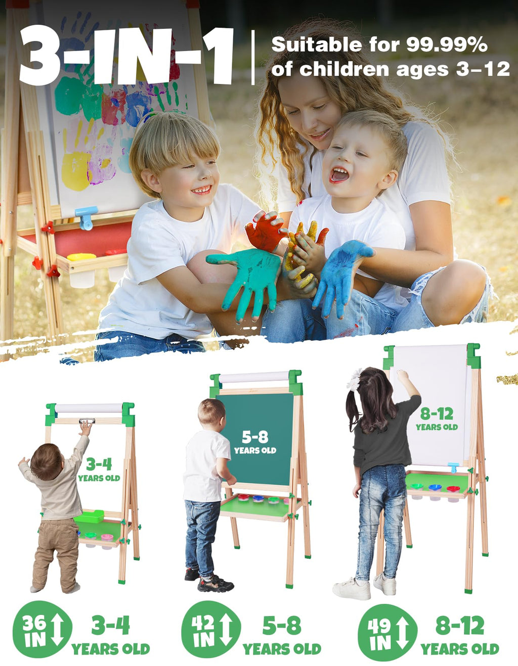 JOYOOSS Easel for Kids Art Easel Kids Easels for Toddlers,Wooden Kid Easel with Paper Roll - Adjustable Magnetic Double Sided Kids Dry Erase Board,Birthday Gifts for 1-12 Year Old Girls or Boys Blue