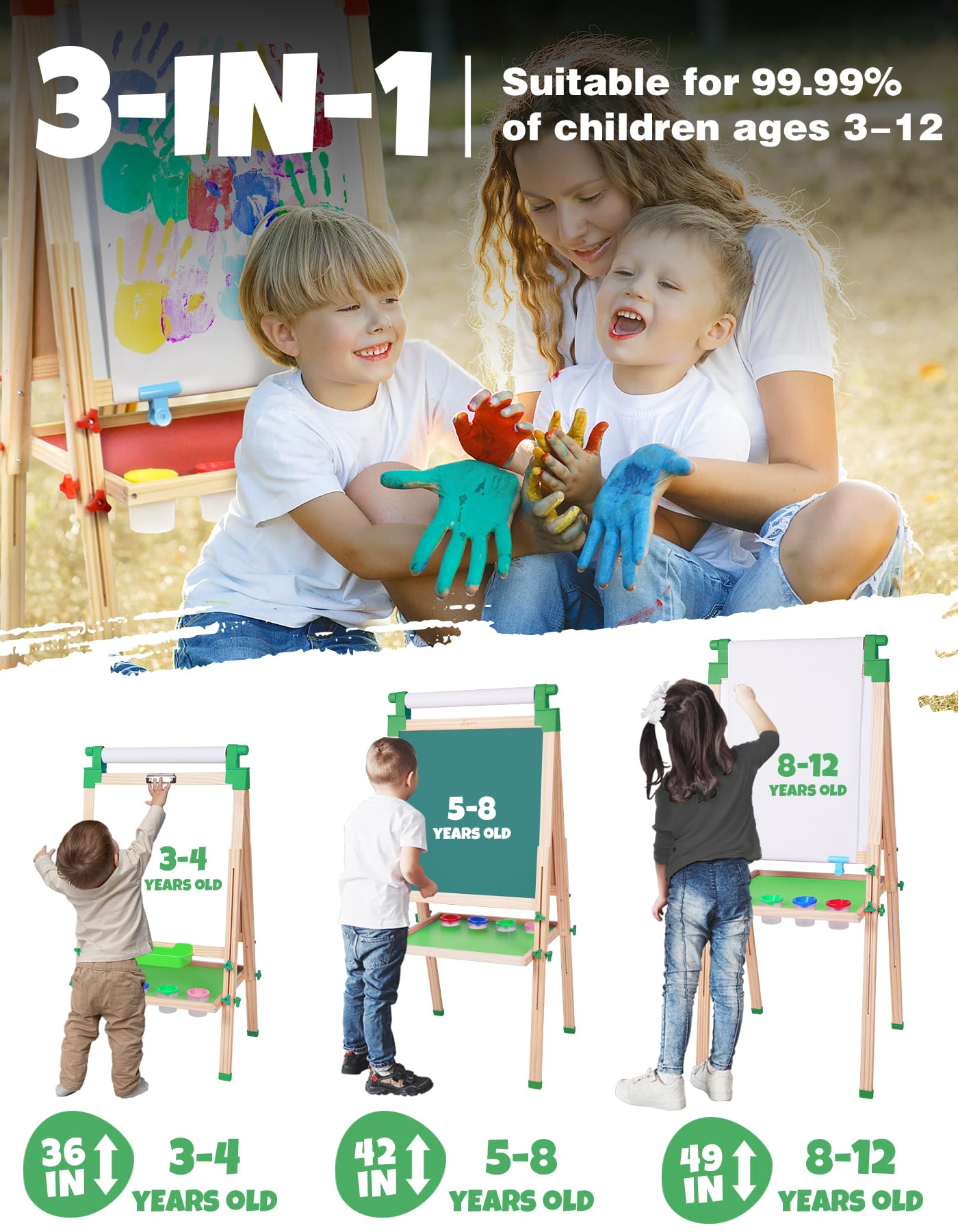 JOYOOSS Easel for Kids Art Easel Kids Easels for Toddlers,Wooden Kid Easel with Paper Roll - Adjustable Magnetic Double Sided Kids Dry Erase Board,Birthday Gifts for 1-12 Year Old Girls or Boys Blue