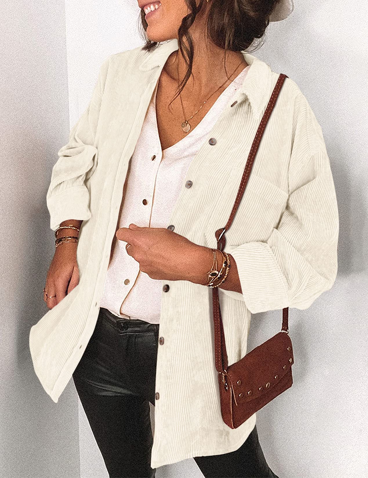 Saslax Women's Corduroy Shirt Shacket Jacket