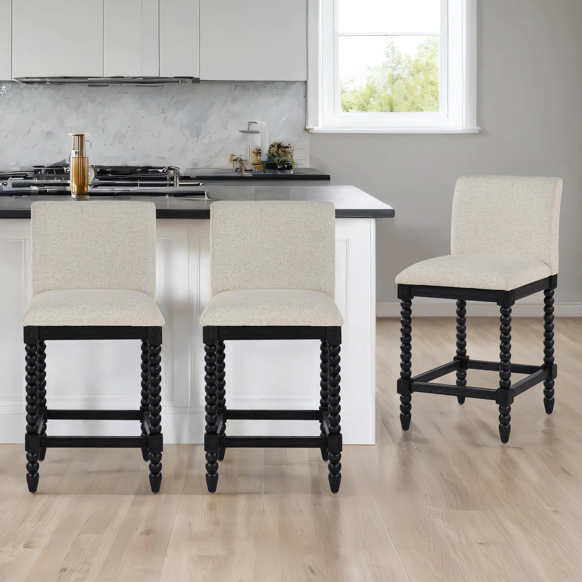 DUHOME Spindle Counter Stool with Padded Spring Seat,Wooden Bar Stools Farmhouse 26 Inch Counter Height Stools Chairs with Spindle Back for Kitchen Island