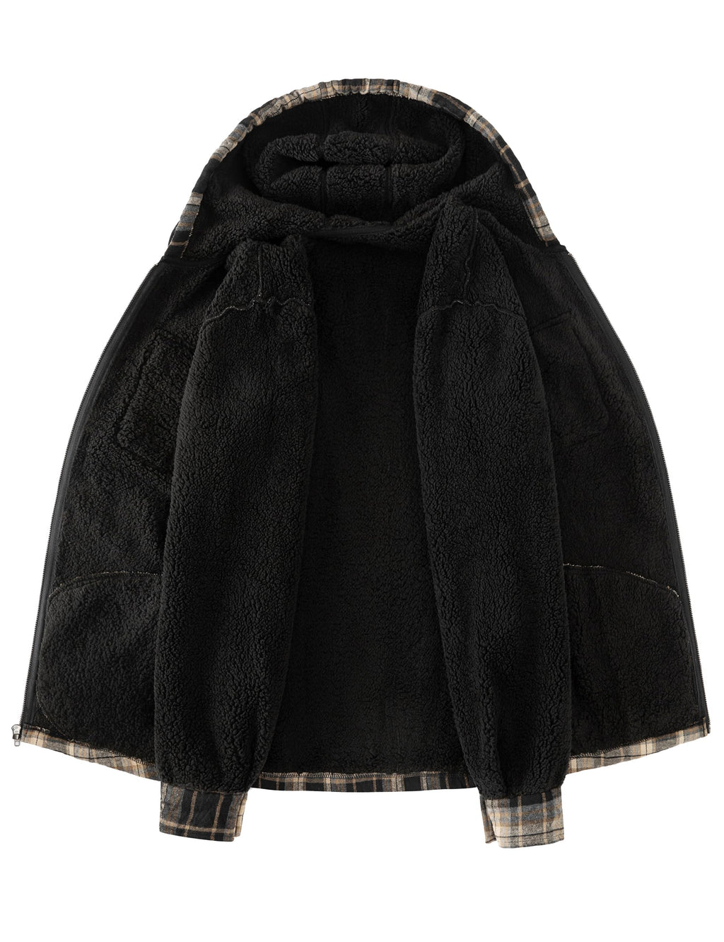 Men's Flannel Plaid Hooded Jackets Full Zip Sherpa Fleece Lined Hoodies Fashion Warm Coat
