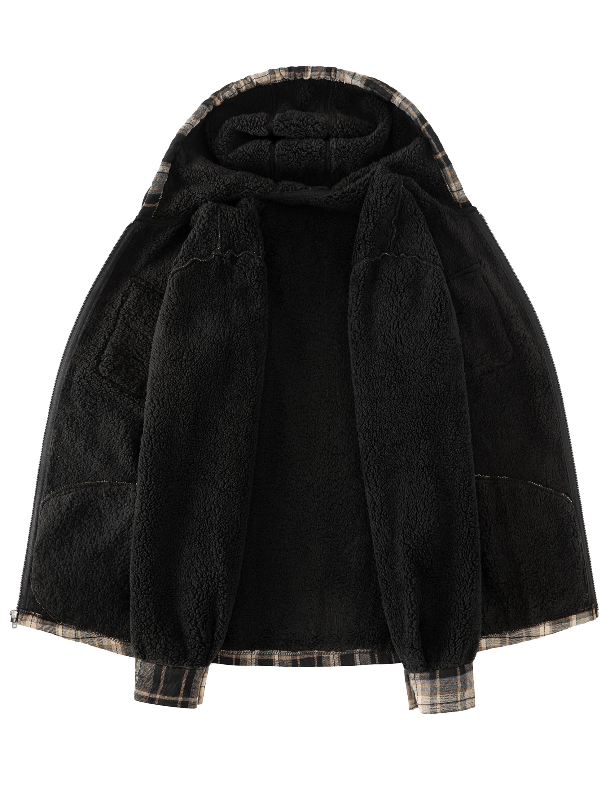 Men's Flannel Plaid Hooded Jackets Full Zip Sherpa Fleece Lined Hoodies Fashion Warm Coat