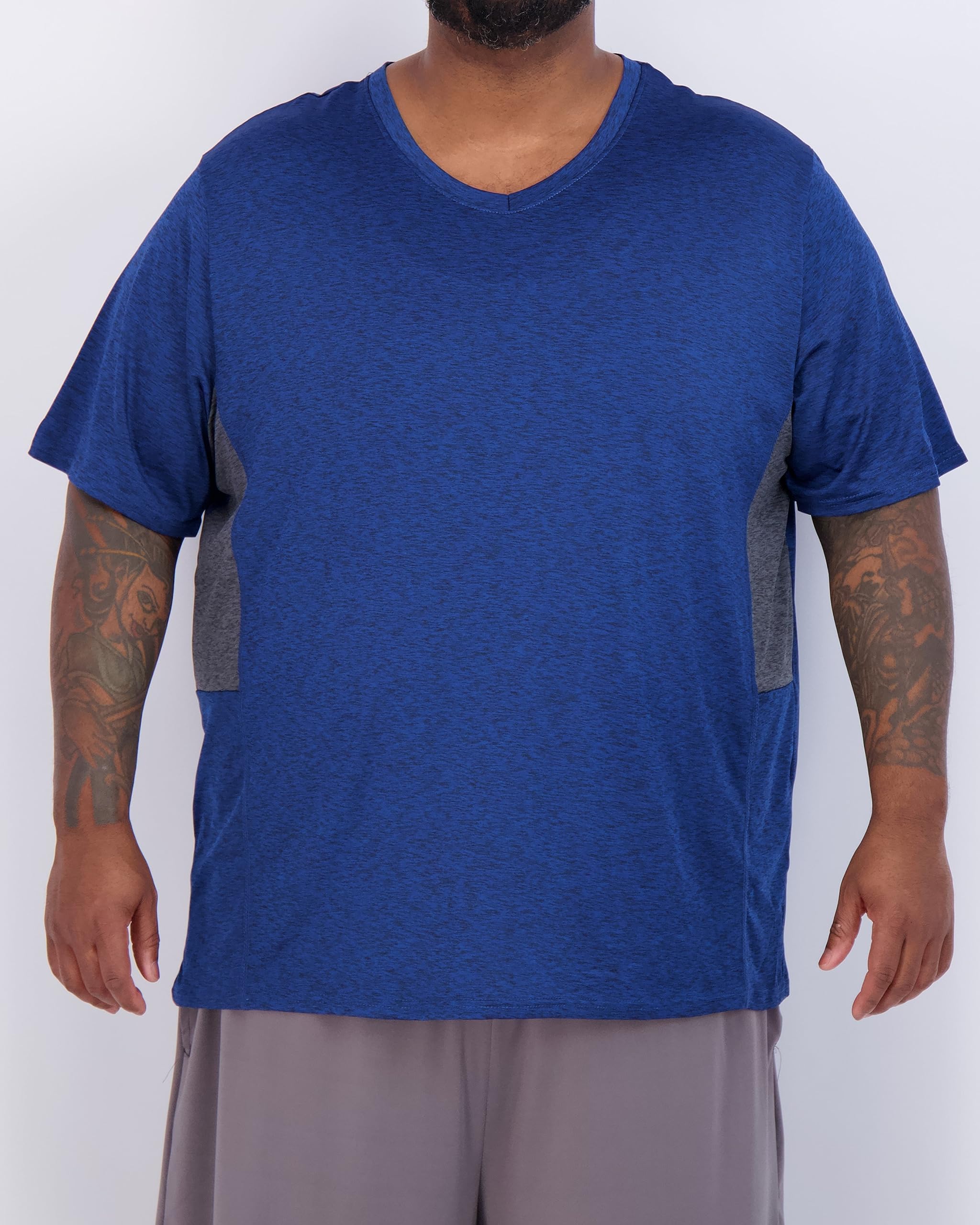 Real Essentials 3 Pack: Men's Big & Tall Short Sleeve V-Neck Athletic T-Shirt Dry-Fit Workout Shirts Moisture Wicking (3X-5X)