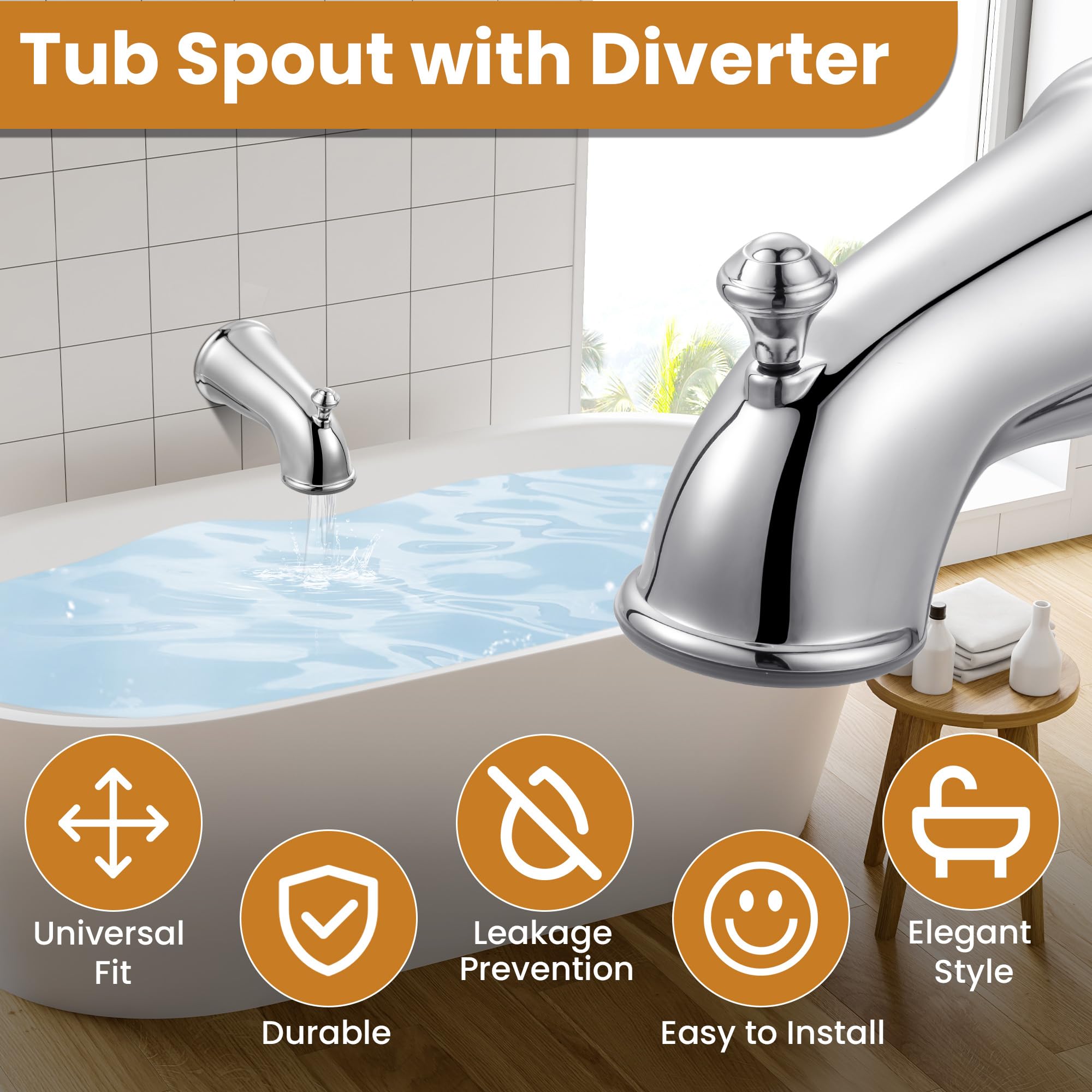 Dreyoo Tub Spout (Universal Fits 1/2" Copper Pipe, 1/2" IPS and 3/4" IPS), Bathroom Bathtub Faucet with Adapters and Hex Wrench(Brushed Nickel,Simple)