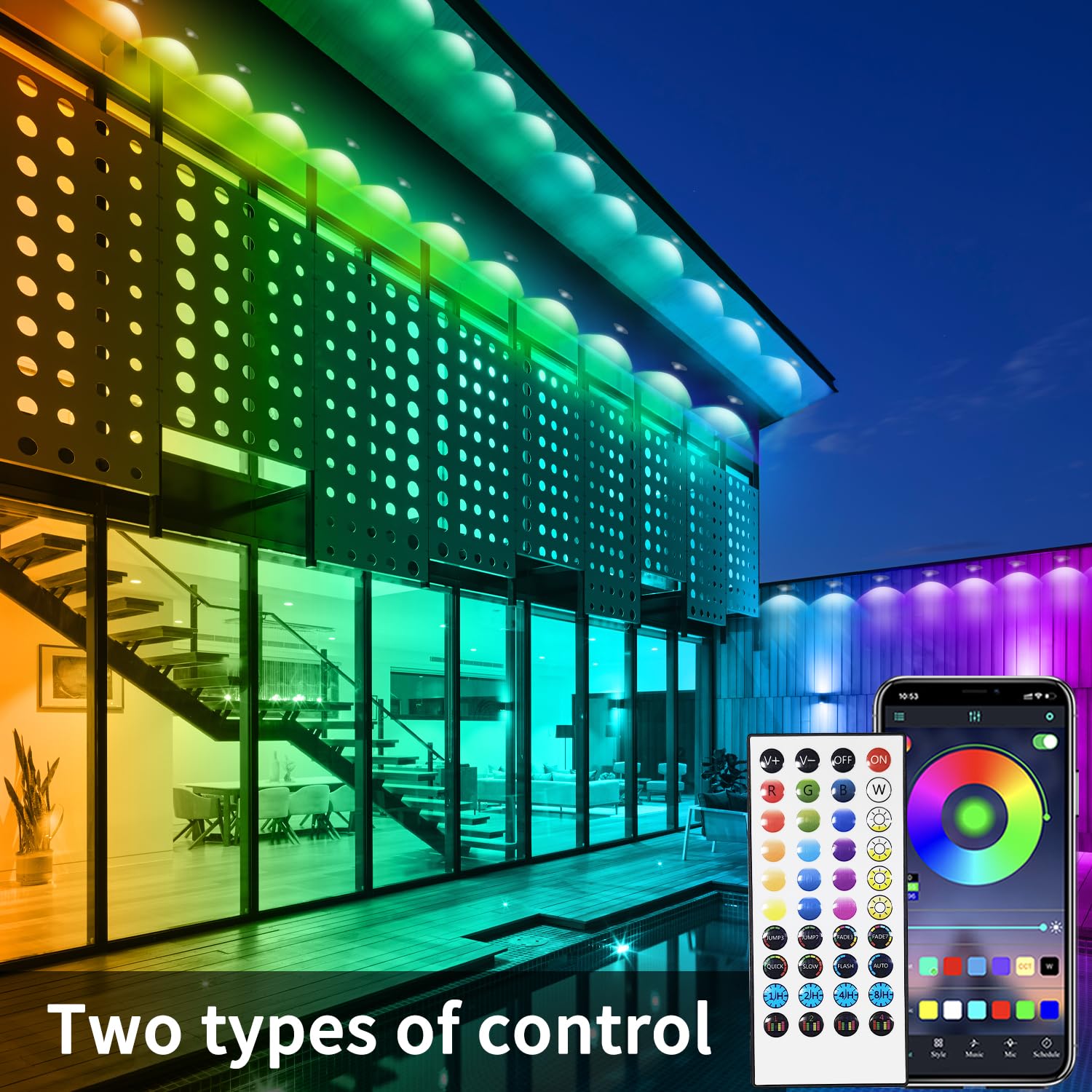 Yocrostar Permanent Outdoor Light,60ft RGB Eave Lights with App Control Remote,IP67 Waterproof LED Lights,Music Sync Outside Light for House,Halloween,Roof,Garden,Christmas Decorations