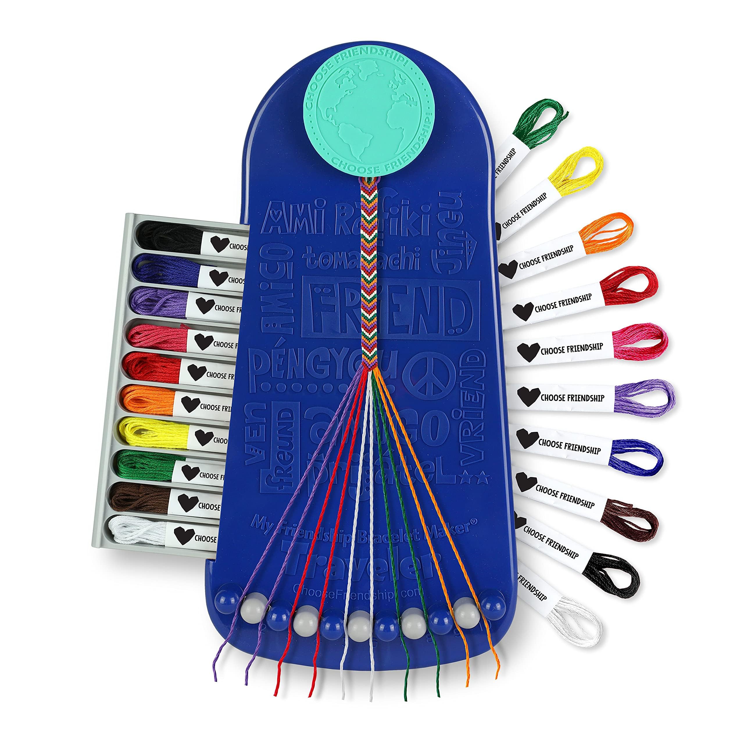 Choose Friendship Bracelet Making Kit – 20 Pre-Cut Threads, Portable Loom with Storage, Makes 8 Bracelets, Craft Gift for Kids Ages 8+, Dark Blue “Blueberry”