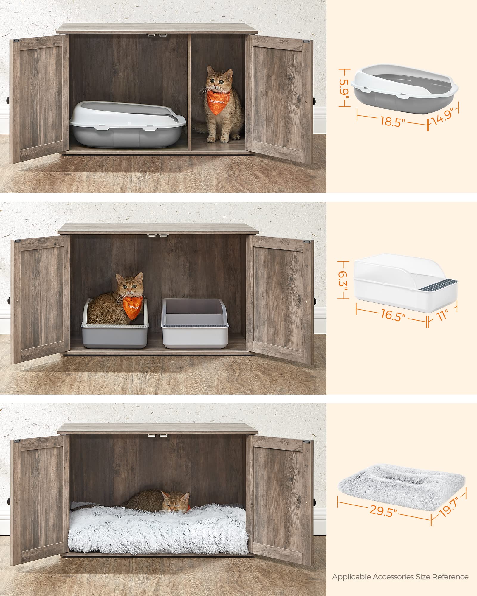 Feandrea Cat Litter Box Enclosure, Litter Box Furniture Hidden, Indoor Cat House, End Table, 27.6 x 19.7 x 19.7 Inches, Heather Greige UPCL022K01