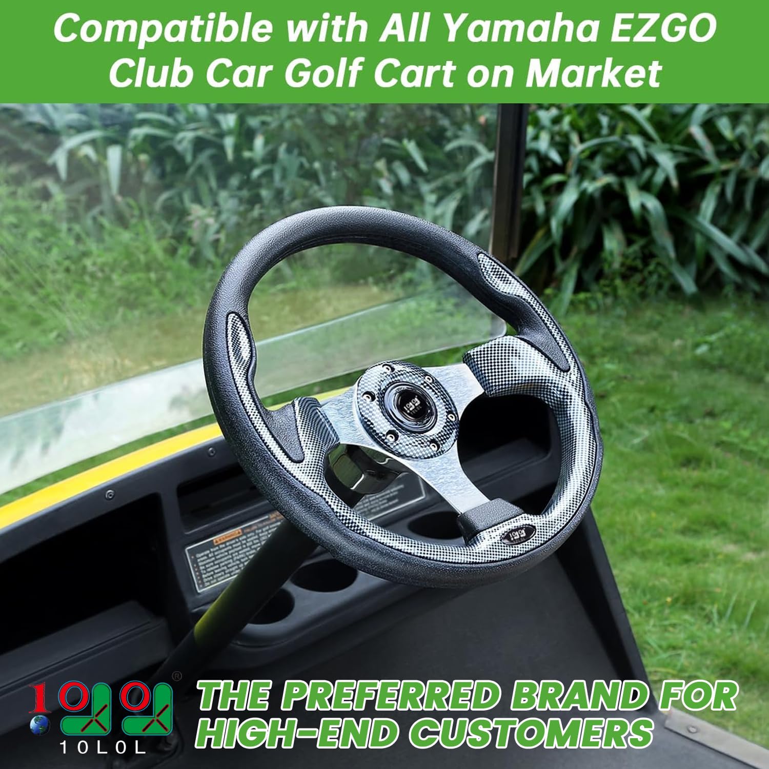 10L0L Golf Cart Steering Wheel, 13' Universal Fit for EZGO TXT/RXV, Club Car DS/Precedent, Yamaha G2-G29 (Carbon Black)