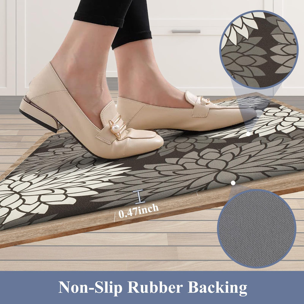 HEBE Anti Fatigue Kitchen Rugs Sets of 2, Non Slip Kitchen Mats for Floor, Waterproof Cushioned Comfort Standing Carpet for Kitchen Sink, Home Office, Laundry Room