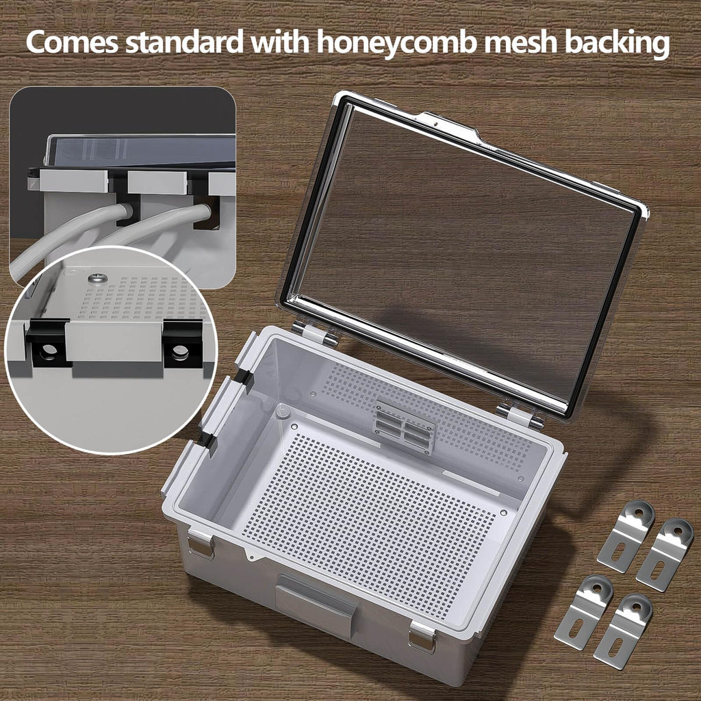 ABS Electrical Junction Box, Ventilated Design, Cable Grommets, IP65 Waterproof Enclosure, Indoor/Outdoor Use with Mounting Panel. (Clear Cover, 8.7"x6.7"x4.3")
