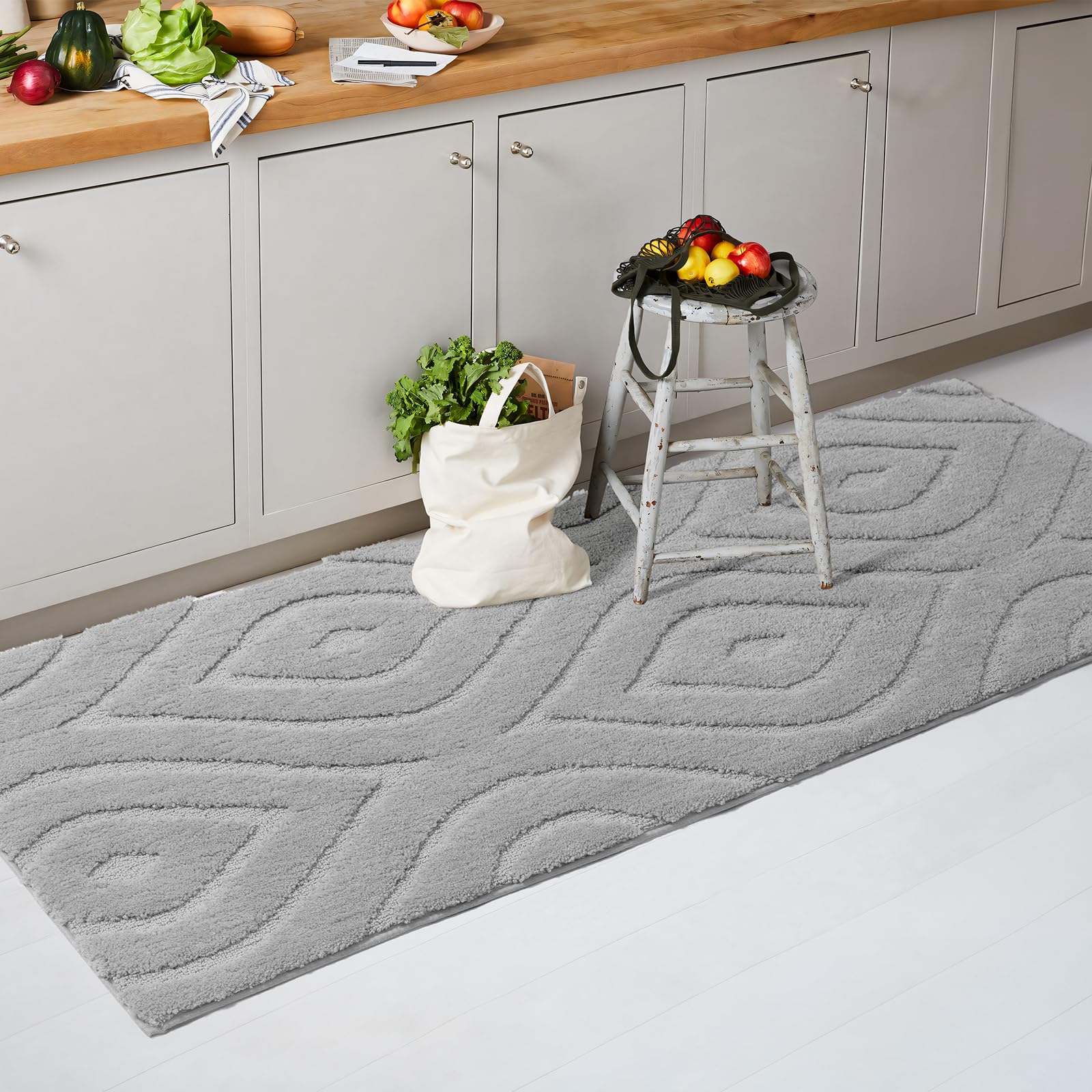 DEXDE Bathroom Rugs Runner 24x47 Long Bath Rug Non Slip Soft Washable Large Bath Mats for Bathroom Bedroom Hallway Kitchen Floor Carpet Modern Boho Decor, Beige