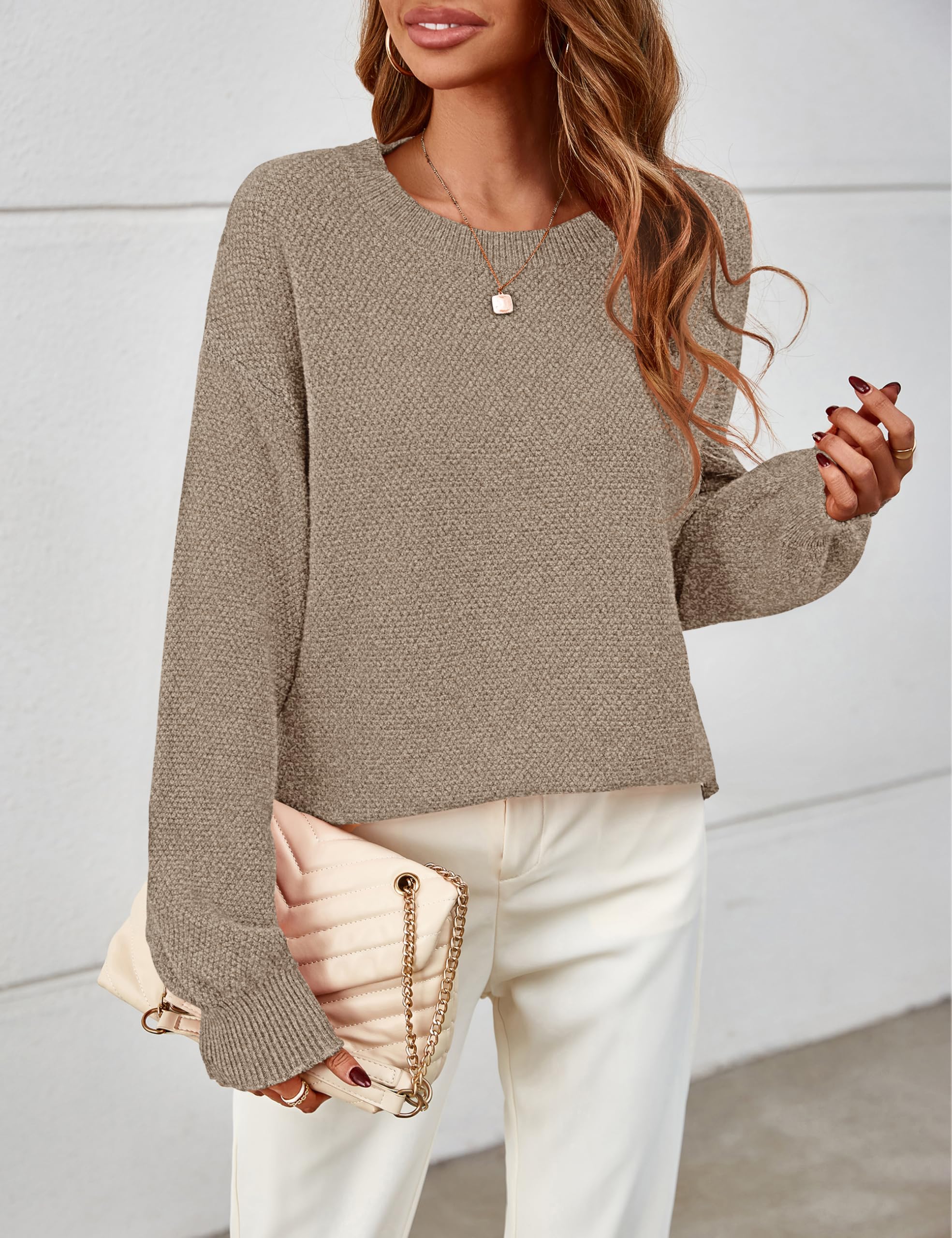 MEROKEETY Sweaters for Women Fall Winter 2026 Oversized Pullover Spring Crew Neck Long Sleeve Heathered Knit Tops