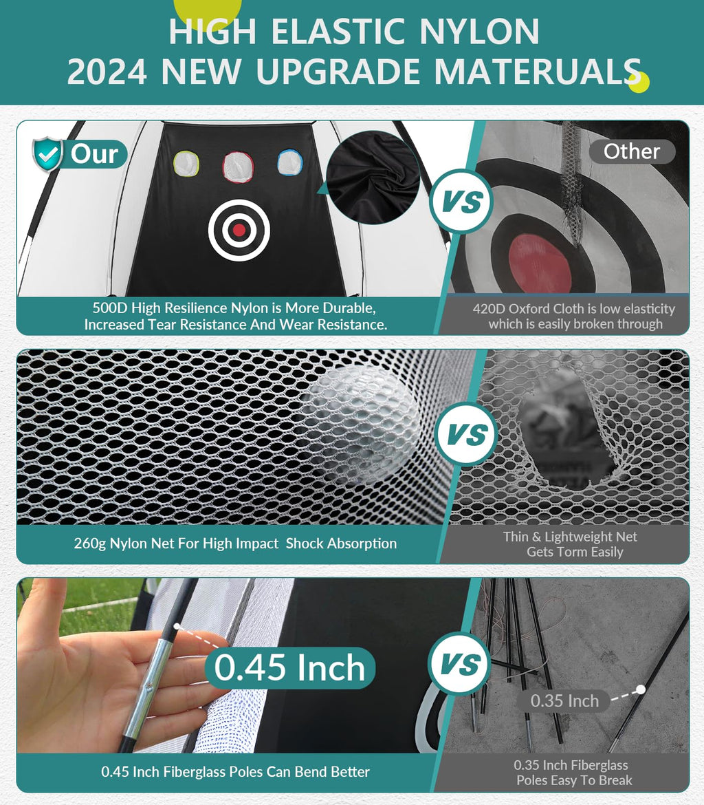 Golf Net: 10x7FT Golf Practice Net for Backyard Driving, Hitting Net with Tri-Turf Mat, Indoor Training Chipping Aid Nets with Reduce Noise Nylon Target, Gifts for Men/Dad/Him