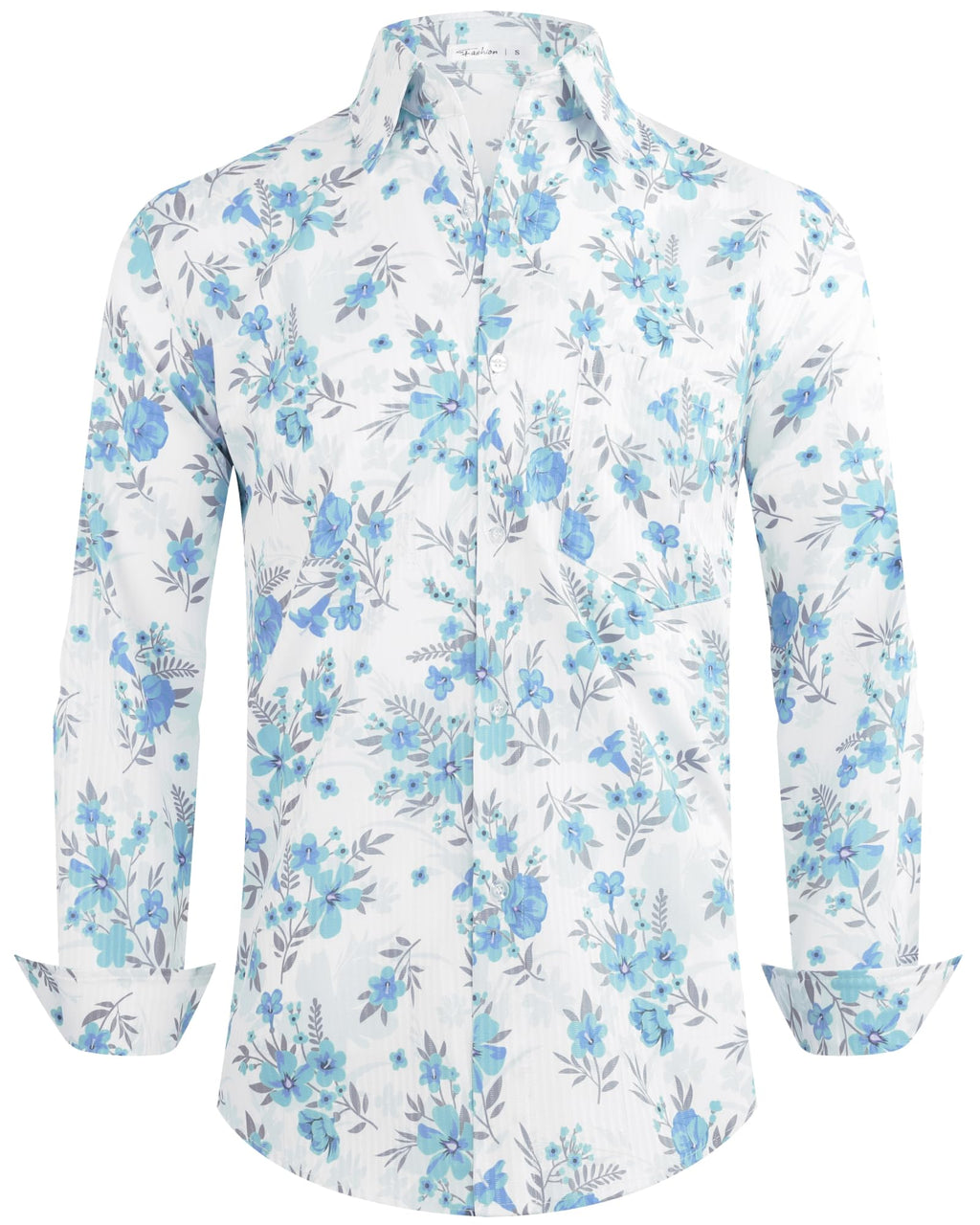 BOJIN Men's Dress Wrinkle-Free Floral Hawaiian Long Sleeve Flower Printed Casual Button Down Shirts with Pocket