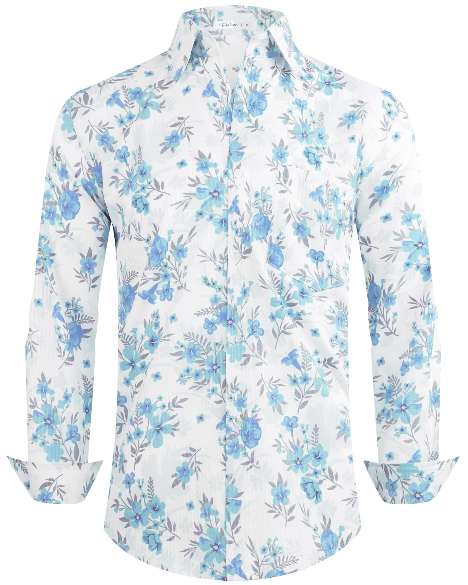 BOJIN Men's Dress Wrinkle-Free Floral Hawaiian Long Sleeve Flower Printed Casual Button Down Shirts with Pocket