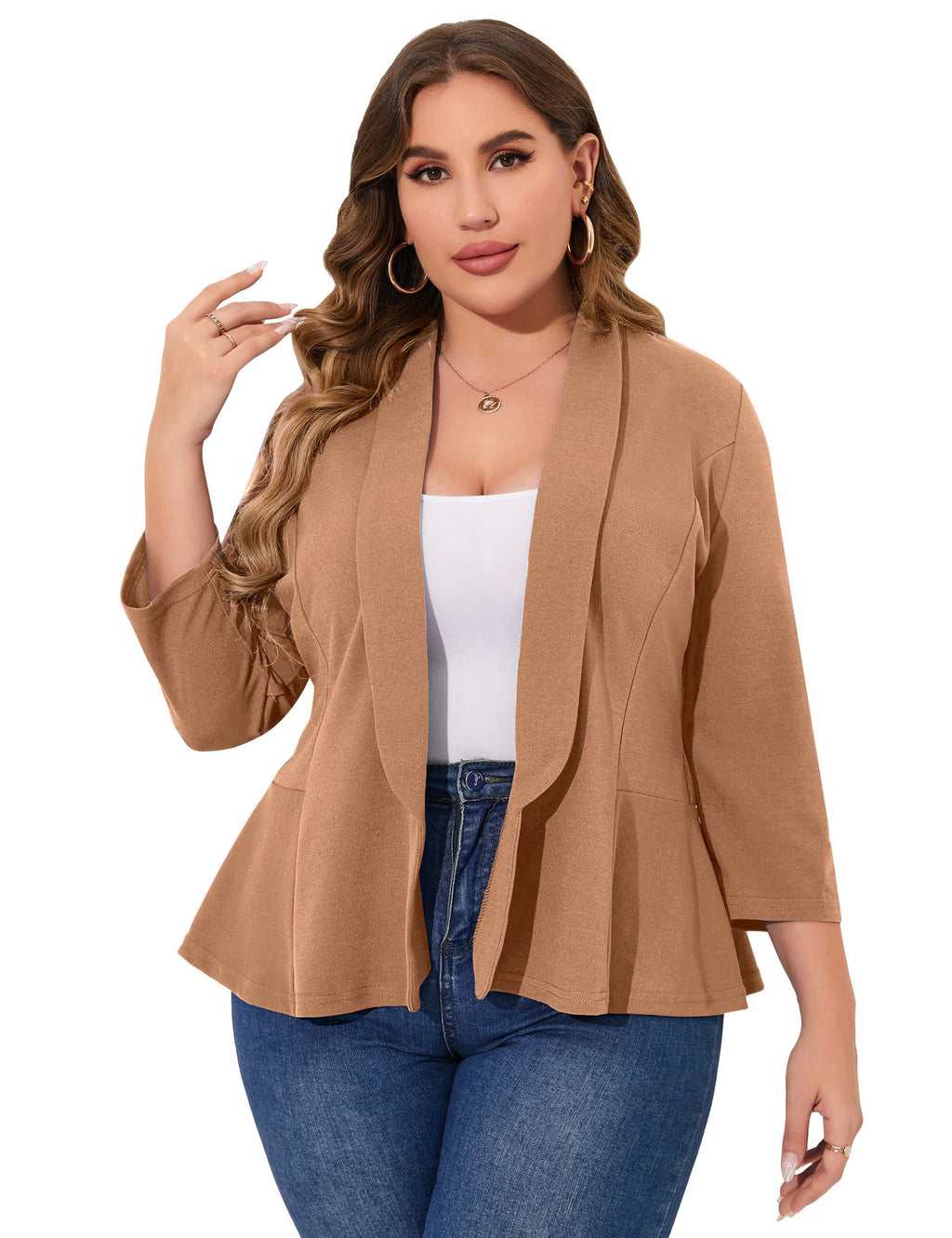 KOJOOIN Women Plus Size Casual Blazer Open Front Long Sleeve Work Office Cardigan Jackets